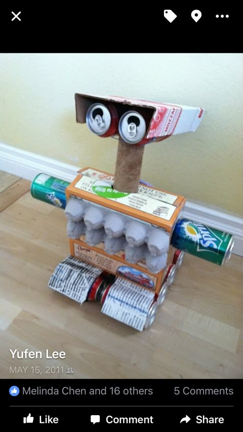 Recycle robot, aka Wali Trash Robot Project, Junkbots Ideas, Make A Robot Out Of Recycled Items, Recycled Crafts Robot, Robot Recycled Materials, Recycle Robot Project Ideas, Robot Made Out Of Recycled Materials, Diy Robot From Recycled Material, Recycled Robot Project