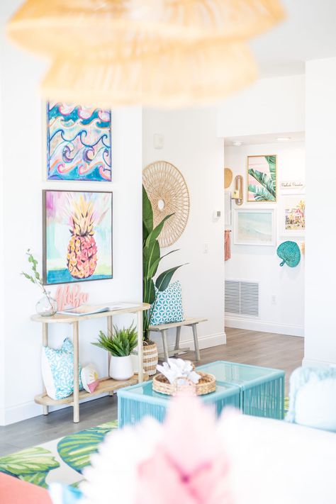 Funky Beach House, Hawaii Interior Design, Colorful Beach House, Boho Beach House, Beach Apartments, Colorful Coastal, Beachy Room, Coastal Boho, Beach House Interior