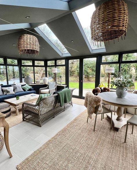 Skylight idea for a small orangery extension Solid Roof Conservatory, Modern Conservatory Ideas Interior, Large Conservatory Ideas, Modern Conservatory Ideas, Small Orangery Extension, Conservatory Ideas Interior, Small Orangery, Modern Conservatory Extension, House Renovation Ideas