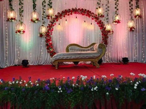 latest wedding ceremony stage decoration ideas Engejment Decorations, Engagement Backdrop Indian Simple, Simple Stage Decorations Wedding Indian, Engagement Decorations Indian Stage Simple, Engagement Background Decoration, Engagement Decorations Indian, Reception Stage Decoration, Stage Decoration Photos, Indian Wedding Stage