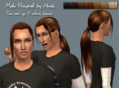 Mod The Sims - Nouk - Male Ponytail - A long sexy ponytail for your sim guys! Sims 4 Cc Long Hair, Sims 3 Male Hair, Male Ponytail, Sims 4 Male, Sims 2 Hair, Long Hair Ponytail, Hair Ponytail, Ponytail Hair, Braided Ponytail