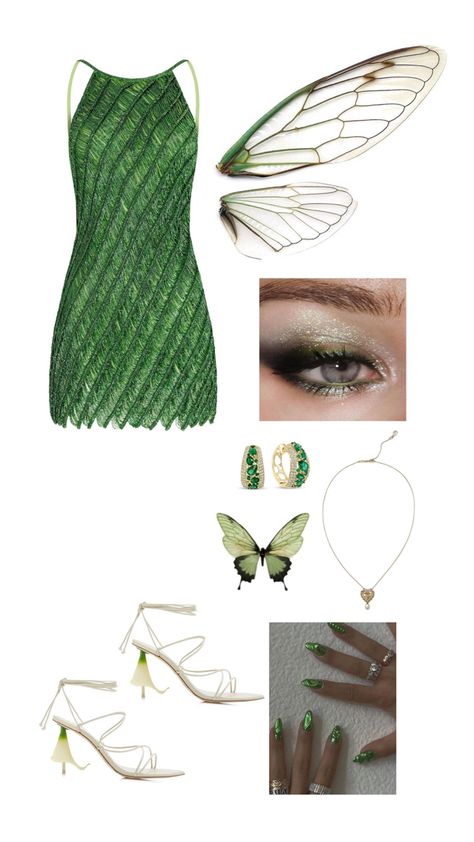 Green Goddess Costume, Cute Fairy Costume, Fairy Costume Green, Villain Dresses, Descendants Oc, Costume Green, Festival Outfit Inspiration, Hot Halloween Outfits, Fairy Outfit