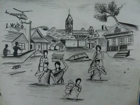 Chennai flood pencil sketches Flood Related Pencil Drawings, Flood Scene Drawing, Wayanad Landslide Drawing, Floods Drawing, Flood Painting, One Perspective Drawing, Images Of Flood, Black White Landscape, Drawing Topics