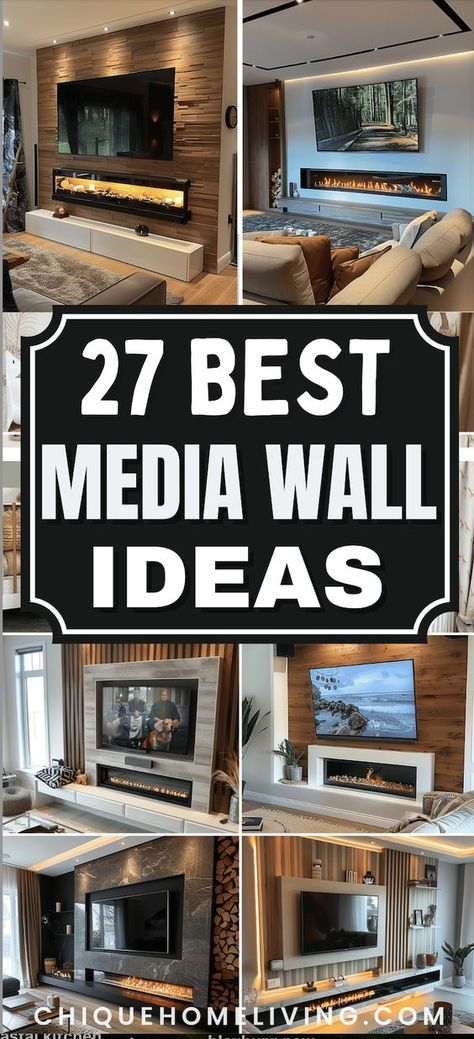 Are you planning to upgrade your living area with a stylish focal point? Check out these modern media wall ideas that will transform your space! From sleek built-ins to minimalist designs, these media walls combine functionality with aesthetic appeal. Huge Tv Wall Ideas Living Room, Low Profile Tv Wall, Media Wall For Bedroom, Built In Media Wall With Storage, Recessed Media Wall, Floating Wall Cabinets Living Room, Media Wall Without Fire, Entertainment Center With Fireplace Ideas, Tv Wall Unit Ideas Living Room