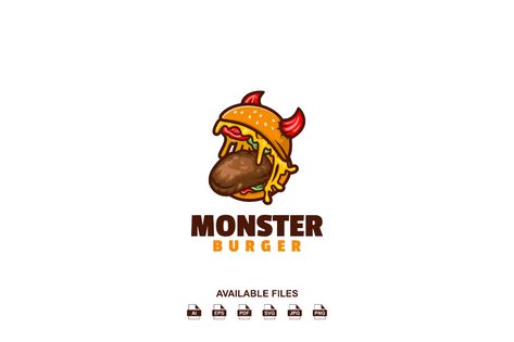 Monster Burger Logo, ft. monster & logo - Envato Elements Burger Logo Design, Monster Burger, Silly Monsters, Burger Logo, Monster Logo, Paper Dragon, Template Site, Music Logo, Sale Flyer