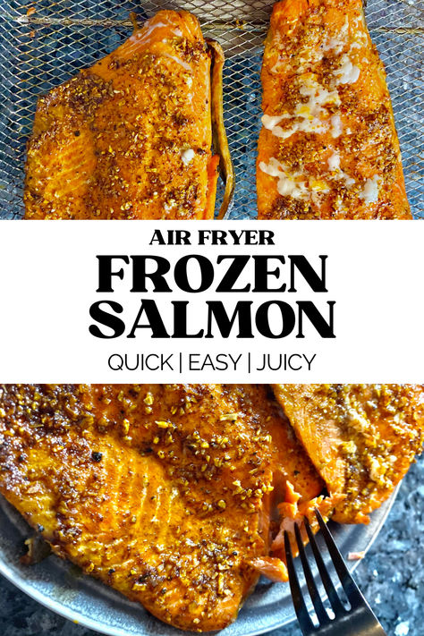 Buttered Frozen Salmon in Air Fryer Frozen Salmon In Air Fryer, Air Fryer Frozen Salmon, Salmon From Frozen, Frozen Salmon Recipe, Salmon In The Air Fryer, Cook Frozen Salmon, Salmon In Air Fryer, Quick Salmon, Paleo Chili