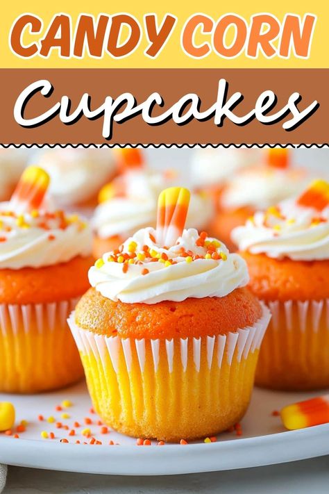 Candy Corn Muffins, Halloween Desserts With Candy Corn, Candycorn Dessert, Candy Corn Cupcake Cake, Candy Corn Turkey Cupcakes, Candy Corn Cupcakes, Candy Corn Recipe, Cake Ball Recipes, Cupcake Bakery