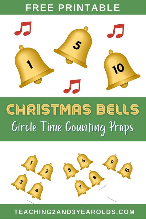 Add some counting to your toddler and preschool circle time with this Christmas bells printable. Works well with favorite books and songs! #Christmas #holidays #bells #counting #printable #circletime #music #2yearolds #3yearolds #toddlers #preschool #teaching2and3yearolds Christmas Circle Time Preschool, Toddler Circle Time, Preschool Circle Time Activities, Prek Christmas, Circle Time Games, Frog Activities, Christmas Activities For Toddlers, Christmas Learning, Preschool Christmas Activities