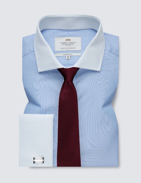 Blue & White End on End Classic Fit Shirt With White Collar and Cuffs | Hawes and Curtis Formal Smart Casual, Duke Of Windsor, Smart Casual Shirts, Hawes And Curtis, Collar Shirt Men, Light Blue Shirt, Blue And White Shirt, Cutaway Collar, Light Touch