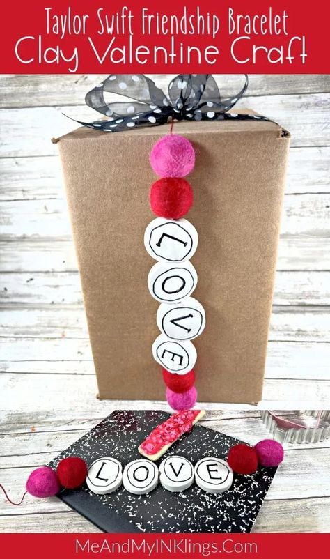 DIY Taylor Swift Valentine Box With Clay Friendship Beads - Laura Kelly's Inklings Valentine’s Day Box Taylor Swift, Valentines Boxes For Kids School Taylor Swift, Valentine Box Ideas For School Taylor Swift, Taylor Swift Valentines Box Ideas, Taylor Swift Valentines, Valentines Day Boxes, Decor For Valentines Day, Diy Valentines Box, Valentines Class Party