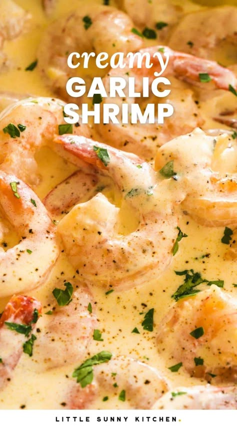 Creamy Garlic Shrimp Recipe, Creamy Garlic Prawns, Creamy Garlic Shrimp, Little Sunny Kitchen, Sunny Kitchen, Garlic Prawns, Shrimp Dinner, Shrimp And Rice, Prawn Recipes