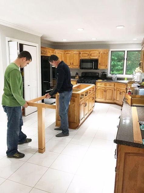 Kitchen Island Update, Wooden Countertops Kitchen, Builder Grade Kitchen, Replacing Kitchen Countertops, Unique Kitchen Design, Diy Kitchen Countertops, Rustic Kitchen Island, Counter Seating, Narrow Kitchen