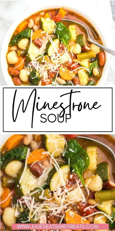 Copycat Olive Garden Minestrone Soup is packed full of flavor with vegetables, beans and pasta in a tomato broth. This healthy soup recipe is the perfect dinner for cold winter nights. Make this easy soup for busy nights. Copycat Olive Garden Minestrone Soup, Copycat Olive Garden Minestrone, Best Vegetable Side Dishes, Olive Garden Minestrone, Vegetarian Thanksgiving Menu, Olive Garden Minestrone Soup, Italian Vegetable Soup, Thanksgiving Menu Ideas Southern, Healthy Soup Recipe