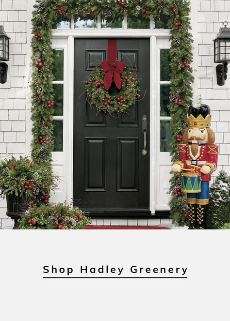 Cordless Christmas Garland - Battery Powered Garland | Grandin Road Christmas Front Door Decor, Door With Sidelights, Nutcracker Decor, Christmas Front Porch, Hanging Christmas Tree, Grandin Road, Christmas Porch, Joy To The World, Red Berries