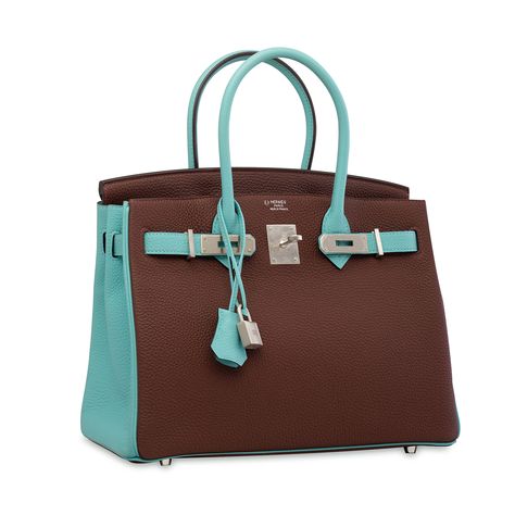 A CUSTOM HAVANE & BLUE ATOLL TOGO LEATHER BIRKIN 30 WITH PALLADIUM HARDWARE Birkin Collection, Birken Bag, Birkin 40, Birkin Bags, Hermes Birkin Handbags, Accessorize Bags, Mom Bags, Birkin 30, Togo Leather