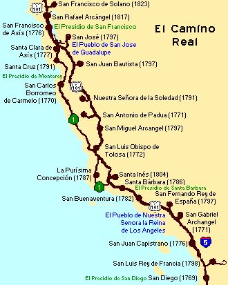 #35. El Camino Real, featuring the Catholic missions founded by Father Junipero Serra, a greatly admired holy man. (This was a sarcastic remark. I really don't know what kind of man he was. The indigenous people he went there to save have been decimated to the point of extinction. Their honest views of the man are not available. Slaves generally are not well disposed toward the masters.) bit.ly/pinadrift Highway 101 Road Trip California, Slo California, Highway 101 Road Trip, North Spain, Junipero Serra, Alta California, Santa Clara California, Native American Ancestry, Mission Projects