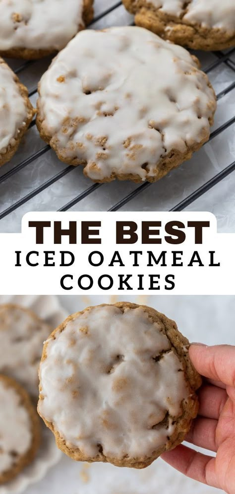 These Crumbl iced oatmeal cookies are inspired by the popular American cookie company. They are made with a thick and chewy oatmeal cookie topped with a smooth and crunchy vanilla sugar glaze. It is absolutely perfect! Oat Cookies Healthy, Chewy Oatmeal Cookie, Air Fryer Banana, Banana Oat Cookies, Iced Oatmeal Cookies, Cookies Healthy, Oatmeal Cookies Chewy, Sugar Glaze, Oatmeal Cookie