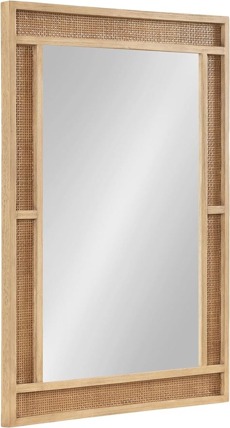 Amazon.com: Kate and Laurel Corah Modern Rectangle Rattan Mirror, 26 x 36, Natural Wood, Decorative Wooden Wall Mirror with Authentic Rattan Frame for Bathroom Vanity Mirror : Home & Kitchen Wood Framed Bathroom Mirrors, Wooden Wall Mirror, Rattan Mirror, Wooden Bathroom, Rectangle Mirror, Natural Wood Frames, Bathroom Vanity Mirror, Wall Mounted Mirror, Mirror Designs