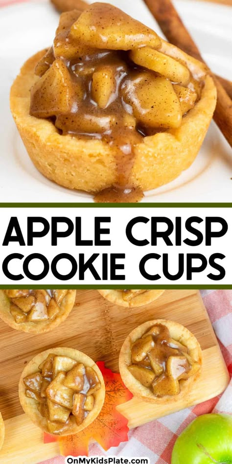 Mini Apple Crisp Cups, Muffin Tin Apple Crisp, Mini Apple Desserts, Mini Apple Crisp Muffin Tins, Apple Pie Cookie Cups, Apple Crisp Bites Oatmeal Cookie Crust, Easy Individual Apple Crisps, Apple Crisp Cookie Cups Delish, Apple Crisp Cookie Cups