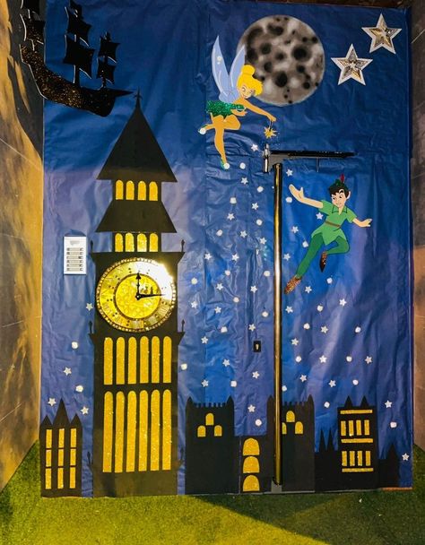 Disney Hallway Decorations School, Tinkerbell Classroom Theme, Cinderella Door Decoration, Peter Pan Hallway Decorations, Peter Pan Door Decorations Classroom, Peter Pan Decorations Classroom, Peter Pan Bulletin Board, Disney Decorations Classroom, Fairytale Classroom Theme