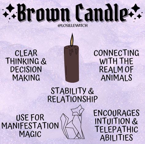 cr: insta @ losillewitch Candle Magik, Dionysus God, Brown Candle, Candle Meaning, Candle Color Meanings, Candle Magic Spells, Brown Candles, Wiccan Magic, Witch Candles