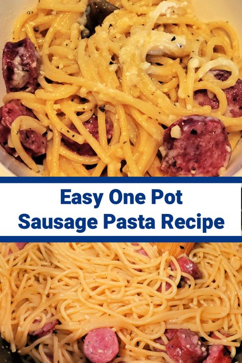 Kielbasa Sausage Recipes Pasta, Meals To Make With Spaghetti Noodles, Sausage And Noodles Easy, Smoked Turkey Sausage Pasta, Kabasa Sausage Spaghetti, Spaghetti Noodle Dinner Ideas, Sausage And Noodles Recipes, Sausage And Macaroni Recipes, Spaghetti With Kielbasa