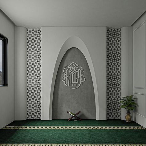 Mosque Design Interior, Mihrab Design Modern, Masjid Interior Design, Masjid Interior Design Modern, Small Mosque Design Interior, Mushola Design, Surau Design, Musholla Design, Prayer Room Design