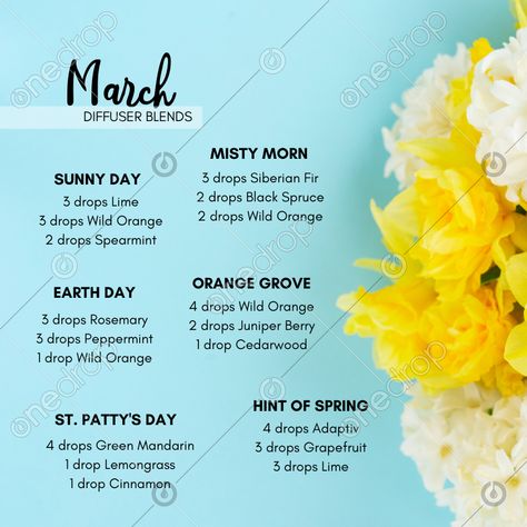 Doterra Spearmint Diffuser Blends, Adaptiv Diffuser Blend, March Diffuser Blends, Spearmint Recipes, Witchy Holidays, Diy Perfumes, Welcome March, Summer Diffuser Blends, Scent Blends