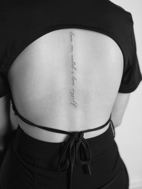 Russian Spine Tattoo, Tattoo Spine Mens, Half Spine Tattoos For Women, Quote Spine Tattoo, Cursive Spine Tattoo, Spine Script Tattoo, Script Spine Tattoo, Lana Del Rey Tattoos, Spine Tattoo Quotes