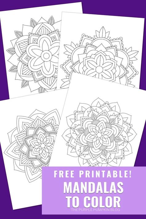 Relax and practice some mindfulness with these Free Printable Mandalas to color. These free mandala coloring pages are suitable for all ages, just add your own colorful flair to each of the designs! #FreePrintableMandalas #FreePrintables #ThePurplePumpkinBlog #MandalasToColor #FreeColoringPages #Mandalas Mandala Printable Free, Mandalas Coloring Pages, Mandala Colouring Pages, Mandalas To Color, Free Adult Coloring Printables, Mandala Printable, Mandala Book, Adult Colouring Printables, Design Mandala