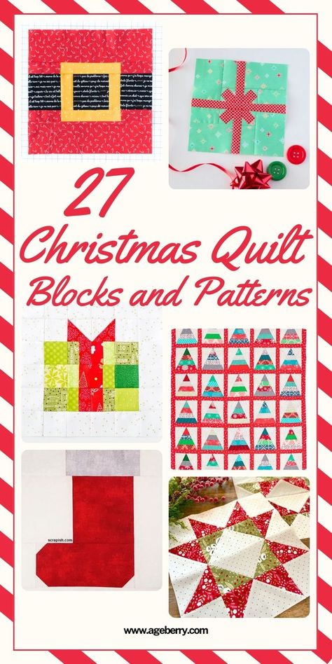 Discover a collection of 27 Free Christmas Quilt Blocks and Patterns that will help you create festive, handmade quilts this holiday season. Whether you're a beginner or an experienced quilter, these free patterns offer a range of designs from classic holiday motifs to more modern, intricate blocks. Each of the 27 Free Christmas Quilt Blocks and Patterns is easy to follow, with detailed instructions to guide you through each step. Free Snowflake Quilt Block Pattern, Santa Hat Quilt Block Pattern, Nutcracker Quilt Block, Quilt Guild Christmas Party Ideas, Free Quilt Blocks Patterns Printables, Quilt As You Go Blocks Pattern, Holly Quilt Block, Gingerbread Man Quilt Block, Christmas Quilt Squares