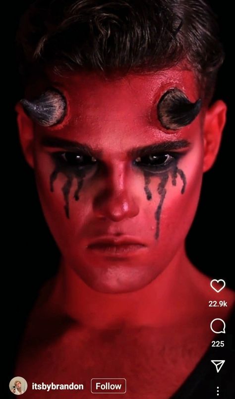 Halloween Zombie Makeup Men, Devil Makeup Men, Scary Makeup Looks For Men, Dracula Makeup For Men, Demon Makeup Men, Devil Costume For Men, Mens Demon Makeup, Demon Face Paint, Men’s Demon Costume