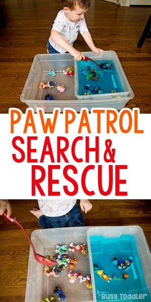 Paw Patrol Search and Rescue Sensory Bin: scoop and transfer sensory bin; quick and easy sensory; montessori sensory activity for toddlers from Busy Toddler Paw Patrol Treasure Hunt, Paw Patrol Sensory Play, Paw Patrol Party Activities For Kids, Paw Patrol Party Games Activities, Paw Patrol Preschool Activities, Sensory Party Ideas, Paw Patrol Birthday Games, Paw Patrol Birthday Ideas, Paw Patrol Party Games