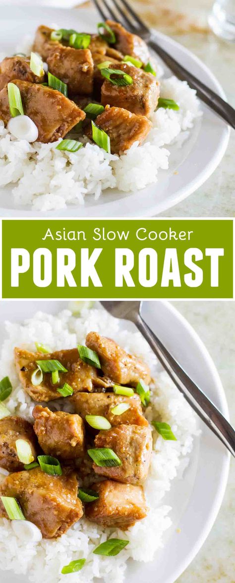 Boneless pork roast is slow cooked in a sweet Asian-inspired sauce and then served over rice in this Asian Slow Cooker Pork Roast. #pork #easyrecipe #slowcooker #crockpot #dinner #dinnerrecipes Pork Receipts, Asian Slow Cooker, Boneless Pork Roast, Slow Cooker Asian, Crockpot Pork Roast, Slow Cooker Pork Roast, Pot Roast Crock Pot Recipes, Taste And Tell, Slow Cooker Recipes Pork