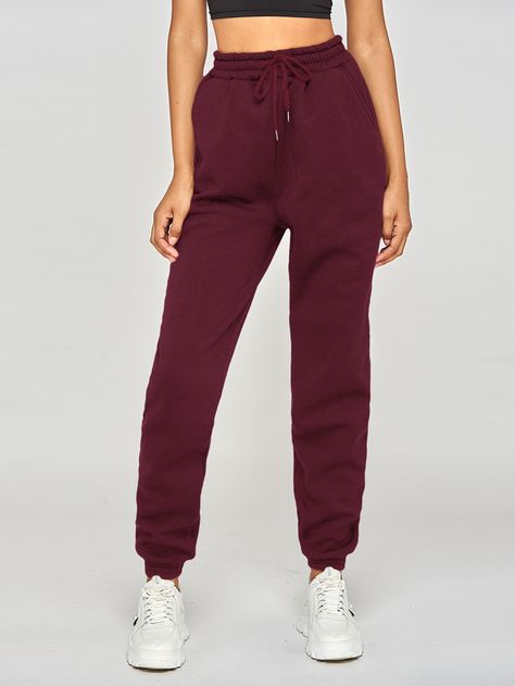 Maroon Sweatpants Outfit, Burgundy Sweatpants Outfit, Burgundy Sweatpants, Jogger Outfit, Women Sweatpants, Red Sweatpants, Pocket Sweatpants, Women Bottoms, Sweatpants Style