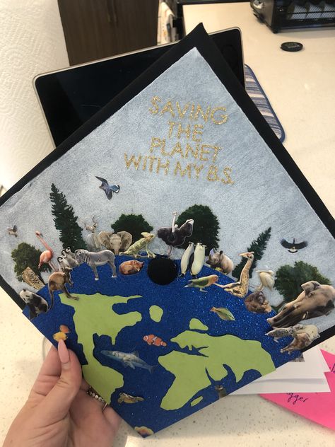 Mountain Grad Cap, Earth Graduation Cap, Environment Graduation Cap, Graduation Cap Designs Environmental, Animal Science Graduation Cap Ideas, Ecology Graduation Cap, Geography Graduation Cap, Zoology Graduation Cap, Wildlife Graduation Cap