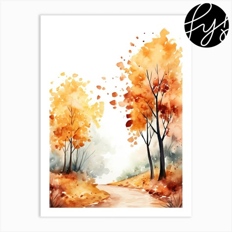 Painting Basics, Landscape Painting Watercolor, Fall Photography Nature, Blossom Painting, Tree Watercolor Painting, Thanksgiving Craft, Fall Trees, Cute Autumn, Watercolor Paintings For Beginners