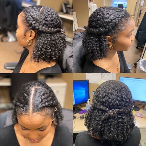 Short Braid Out Styles Natural Hair, Asymmetrical Tapered Natural Hair, Wash And Go Braided Hairstyles, Flat Twist Half Up Half Down Natural Hair, Two Cornrow Braids Natural Hair 4c, Women Twist Natural Hair, Natural Up And Down Hairstyles, 2 Cornrows Braids For Black Women Natural Hair, Curly Work Hairstyles Natural Curls