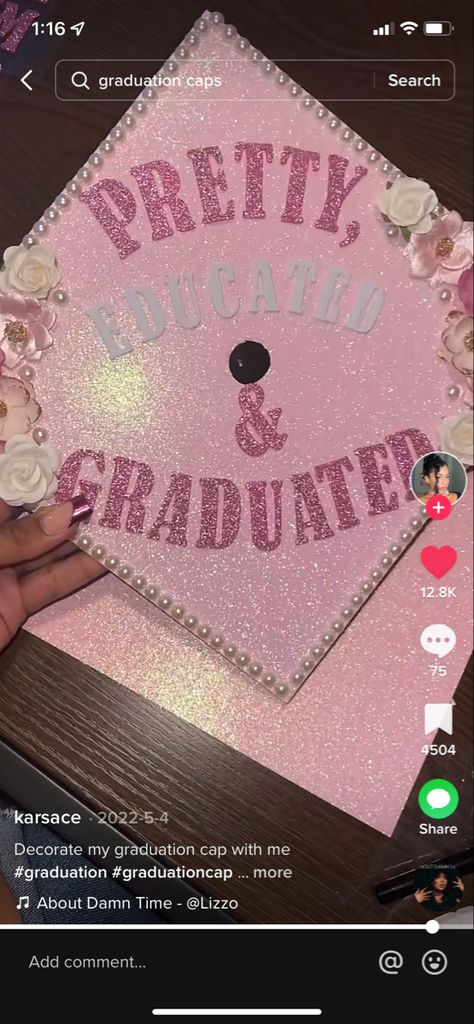 Aesthetician Graduation Cap, Pink Sparkly Graduation Cap, Nail Tech Graduation Cap Ideas, Esthetician Graduation Cap Ideas, Lash Tech Graduation Cap, Pink Girly Graduation Cap, Pretty And Educated Grad Cap, Nail Tech Cap Decoration Graduation, Esthetician Grad Cap