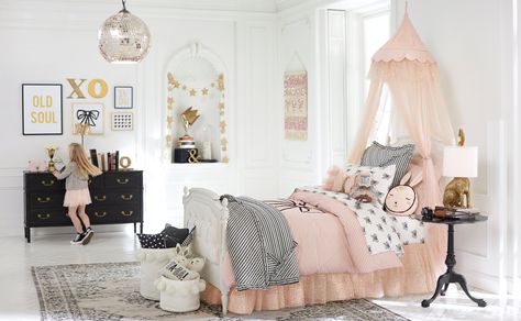 Ta-Da! Introducing Our Newest Emily & Meritt Collection - Pottery Barn Charlotte Nursery, Glitter Bedroom, Spare Bedrooms, Magnolia House, Emily And Meritt, Kids Bedrooms, Dreamy Room, Big Girl Rooms