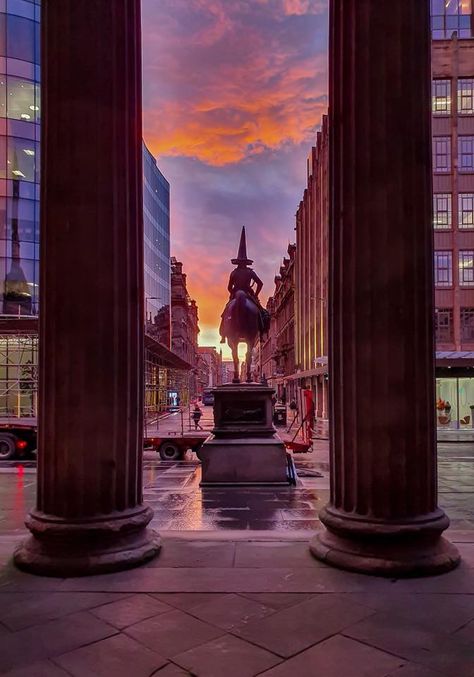 Glasgow Architecture, Duke Of Wellington, City Rain, Town Art, Up In The Clouds, Rain Photo, Building Photography, Glasgow City, Traffic Cone