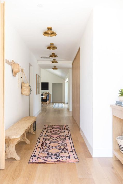 Entryway With Custom Wood Bench Newport Beach Homes, Wood Benches, Wooden Interior, Apartment Entryway, Small Entryways, Small Entryway, Multifunctional Furniture, Floor Patterns, Flush Ceiling Lights