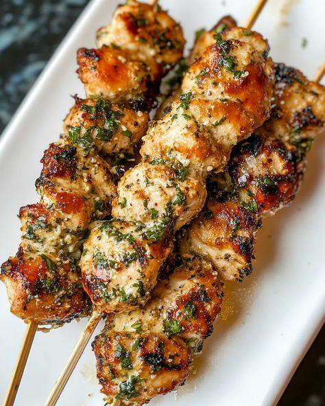 These Ranch Garlic Parmesan Chicken Skewers are a delicious combination of tender, juicy chicken pieces, perfectly seasoned with a ranch-infused garlic parmesan butter sauce. Whether air-fried, baked, or grilled, these ... Read more Rosemary Ranch Chicken Kabobs, Chicken Skewer Appetizer Recipes, Ranch Garlic Parmesan Chicken Skewers, Parmesan Butter Sauce, Parmasean Chicken, Parmesan Ranch Chicken, Garlic Parmesan Butter, Garlic Parmesan Chicken Skewers, Parmesan Chicken Skewers