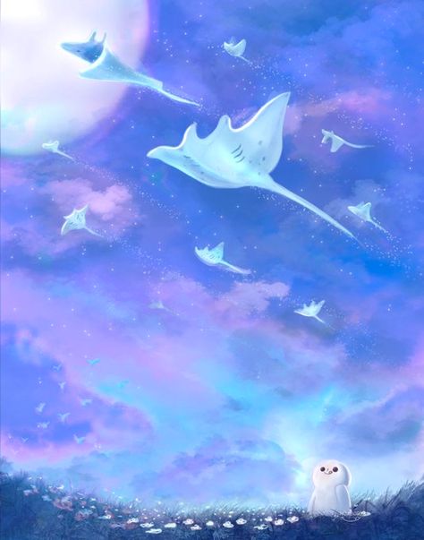 Stingray Wallpaper Aesthetic, Manta Ray Wallpaper Aesthetic, Cute Stingray Wallpaper, Kawaii Stingray, Stingray Wallpaper, Stingray Drawing, Manta Ray Art, Sailing Aesthetic, Flying Ghost