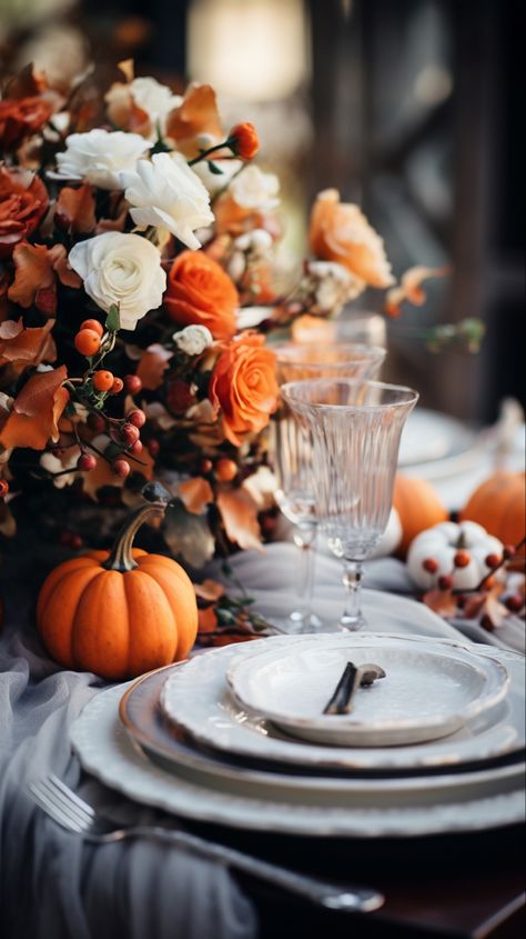 Fall Wedding Ideas September, Wedding Ideas September, Outdoor Evening Wedding Reception, Autumn Centrepiece, Orange Wedding Florals, Table Setting Fall, Fall Table Settings Autumn, Seasonal Weddings, Autumn Wedding Table