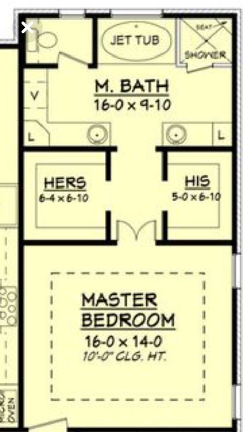 Master Bed Addition, Bathroom Layout Ideas No Tub, Master Bed And Bath Layout Design, Tub With Sinks On Either Side, Master Bath Separate Vanities Layout, Separate Master Vanities, Two Sink Bathroom Ideas Master Bedrooms, Perfect Master Bath Layout, Bedroom Sizes Layout Floor Plans