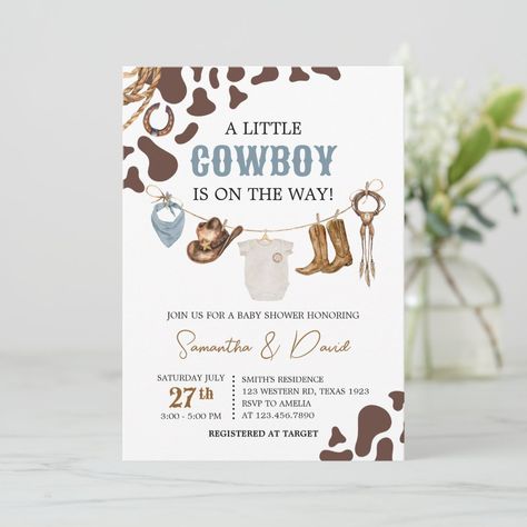 Cowboy Baby Shower  Invitation Western Baby Shower Invitations, Rodeo Baby Shower, Cowboy Baby Shower Invitations, Cowboy First Birthday, Red Baby Shower, Cowboy Invitations, Plaid Baby Shower, Rodeo Baby, Cowgirl Baby Showers