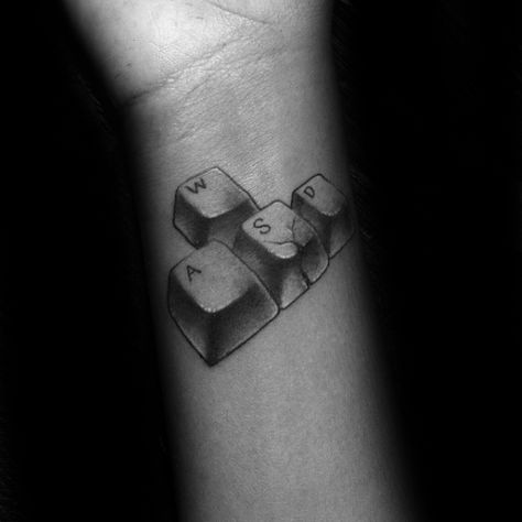 Wrist Keyboard Computer Tattoos For Men Esc Key Tattoo, Esc Tattoo, Wasd Keyboard Tattoo, Technology Tattoo Ideas, Computer Tattoo Ideas, Computer Science Tattoo, Keyboard Tattoo, Pc Tattoo, Technology Tattoo