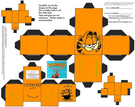 Garfield CUBED Paper Toy Box, Garfield Birthday, Garfield The Cat, Garfield Christmas, 3d Templates, Superhero Crafts, Papercraft Templates, Paper Toy, Paper Model