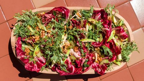 If you aren’t into bitter greens, this salad from vegetable maestro Bryant Terry may change your mind. Thanksgiving Vegetables, Greens Salad, Mustard Vinaigrette, Bitter Greens, Roasted Fennel, Shredded Brussel Sprouts, Vinaigrette Recipe, Squash Salad, Vegan Thanksgiving Recipes